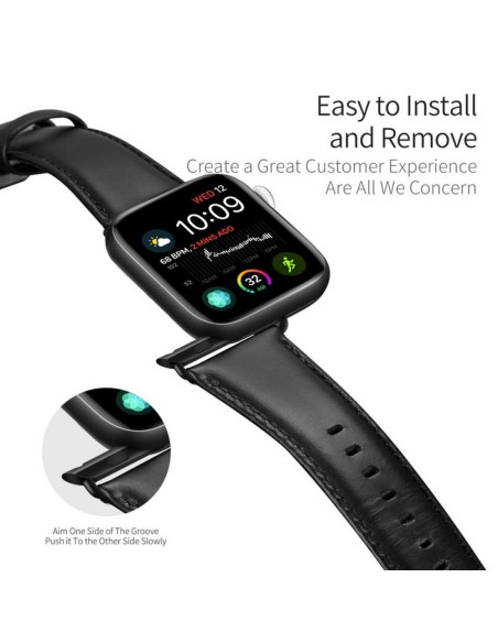 DUX DUCIS YA - Bracelet en cuir véritable pour Apple Watch 38/40/41mm noir
