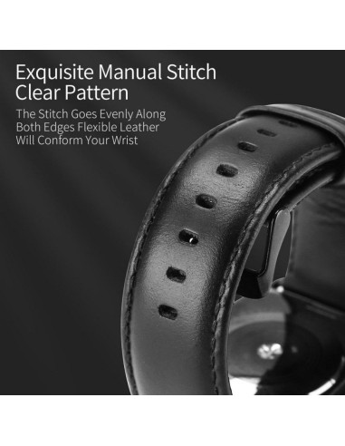 DUX DUCIS YA - Bracelet en cuir véritable pour Apple Watch 38/40/41mm noir