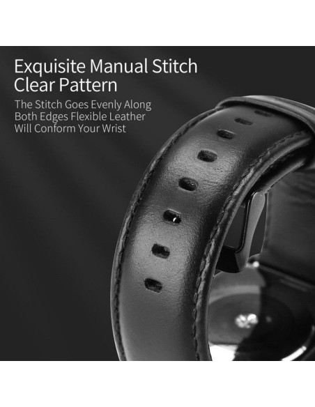 DUX DUCIS YA - Bracelet en cuir véritable pour Apple Watch 38/40/41mm noir
