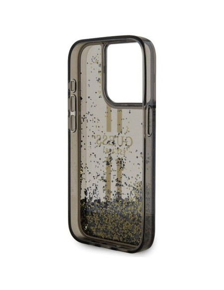 Véritable GUESS Case GUHCP15LLFCSEGK pour iPhone 15 Pro (Liquid Glitter Gold Stripes / Black)