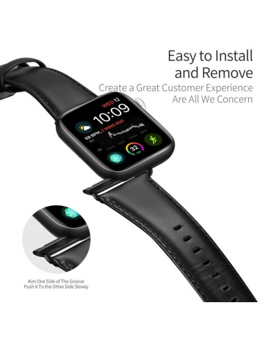 DUX DUCIS Bracelet en cuir YA pour Apple Watch 42 / 44 / 45 / 49 mm noir