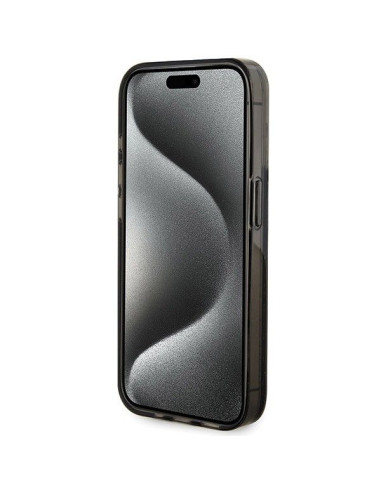 Véritable GUESS Case GUHCP15XLFCSEGK pour iPhone 15 Pro Max (Liquid Glitter Gold Stripes / Black)
