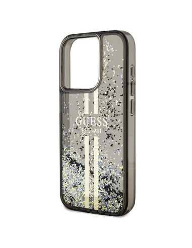 Véritable GUESS Case GUHCP15XLFCSEGK pour iPhone 15 Pro Max (Liquid Glitter Gold Stripes / Black)