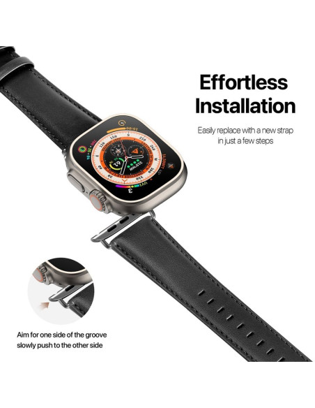 DUX DUCIS YS - Bracelet en cuir pour Apple Watch 42/44/45/49mm noir