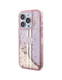 Véritable GUESS Case GUHCP15XLFCSEGP pour iPhone 15 Pro Max (Liquid Glitter Gold Stripes / Pink) 2