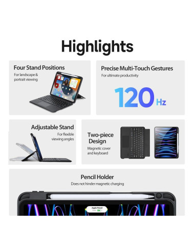 DUX DUCIS DK Case pliante avec clavier sans fil pour iPad 4/5/iPad Pro 11 (2018/2020/2021/2022) noir.