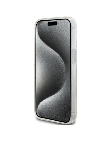 Véritable GUESS Case GUHCP15SLFCSEGT pour iPhone 15 (Liquid Glitter Gold Stripes / transparent)