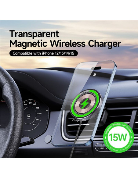 DUZZONA V2 - Support voiture à induction pour grille compatible avec MagSafe 15W noir