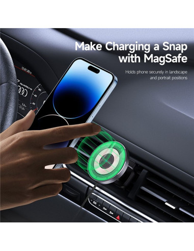DUZZONA V2 - Support voiture à induction pour grille compatible avec MagSafe 15W noir