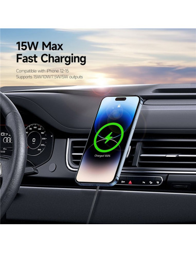 DUZZONA V2 - Support voiture à induction pour grille compatible avec MagSafe 15W noir