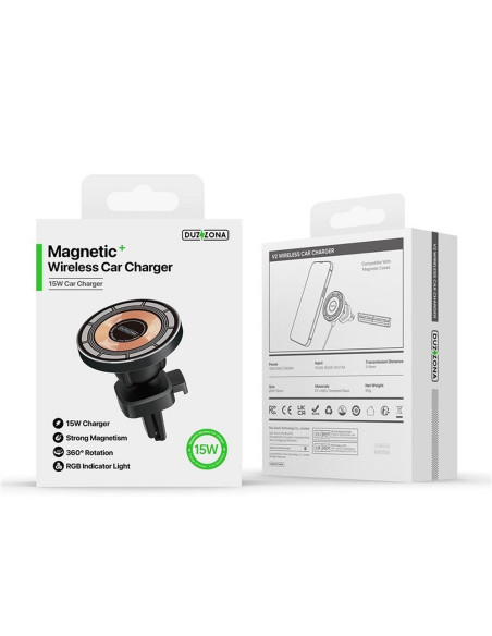 DUZZONA V2 - Support voiture à induction pour grille compatible avec MagSafe 15W noir