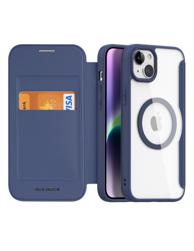 DUX DUCIS Skin X Pro - Coque à rabat compatible MagSafe pour Apple iPhone 15 bleu