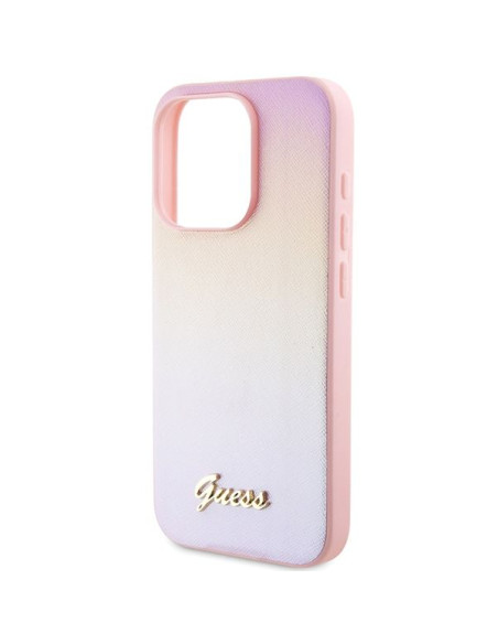 GUESS Coque pour IPHONE 15 Pro GUHCP15LPSAIRSP (Saffiano Iridescent Script) rose