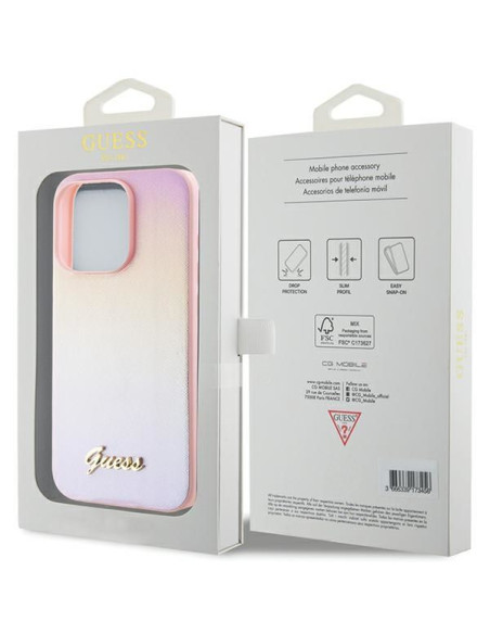 GUESS Coque pour IPHONE 15 Pro GUHCP15LPSAIRSP (Saffiano Iridescent Script) rose