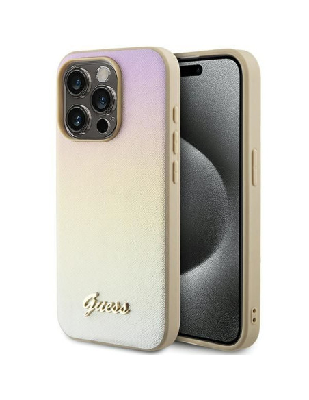 GUESS Coque pour IPHONE 14 Pro GUHCP14LPSAIRSD (Saffiano Iridescent Script) Or