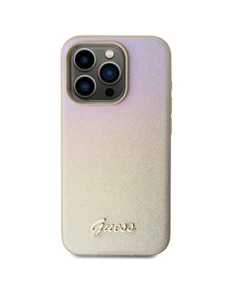 GUESS Coque pour IPHONE 14 Pro GUHCP14LPSAIRSD (Saffiano Iridescent Script) Or