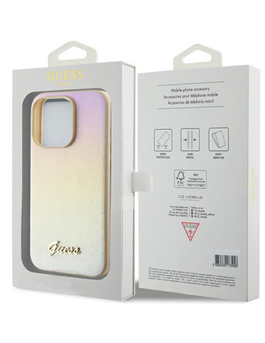 GUESS Coque pour IPHONE 14 Pro GUHCP14LPSAIRSD (Saffiano Iridescent Script) Or