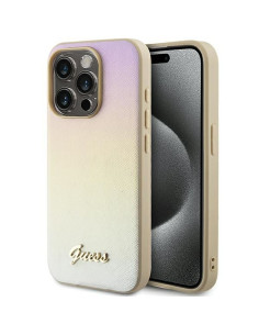 GUESS Coque pour IPHONE 15 Pro GUHCP15LPSAIRSD (Saffiano Iridescent Script) Or