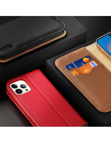 DUX DUCIS Hivo - Case en cuir pour Apple iPhone 15 Pro rouge