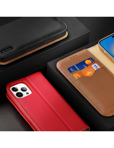 DUX DUCIS Hivo - Case en cuir pour Apple iPhone 15 Pro rouge