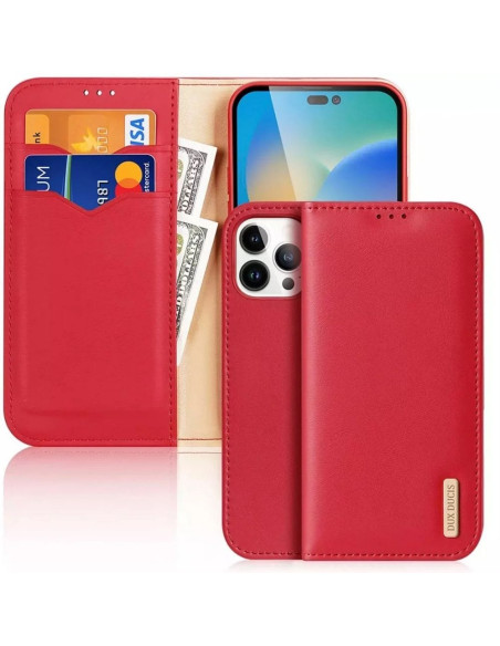 DUX DUCIS Hivo - Case en cuir pour Apple iPhone 15 Pro Max rouge