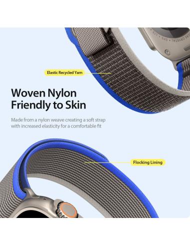 DUX DUCIS Bracelet en nylon YJ pour Apple Watch 42 / 44 / 45 / 49 mm bleu gris