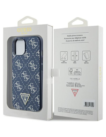 Coque GUESS pour IPHONE 13 / 14 / 15 GUHCP15SPG4GPB (4G Triangle Metal Logo) bleu