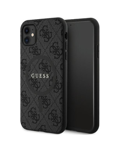 Véritable GUESS Case GUHMN61G4GFRK pour iPhone 11 (Compatible avec Magsafe / 4G Ring classic logo / noir)