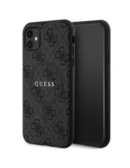 Véritable GUESS Case GUHMN61G4GFRK pour iPhone 11 (Compatible avec Magsafe / 4G Ring classic logo / noir)
