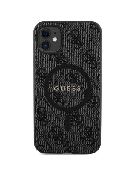 Véritable GUESS Case GUHMN61G4GFRK pour iPhone 11 (Compatible avec Magsafe / 4G Ring classic logo / noir)
