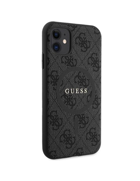 Véritable GUESS Case GUHMN61G4GFRK pour iPhone 11 (Compatible avec Magsafe / 4G Ring classic logo / noir)