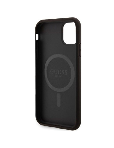 Véritable GUESS Case GUHMN61G4GFRK pour iPhone 11 (Compatible avec Magsafe / 4G Ring classic logo / noir)