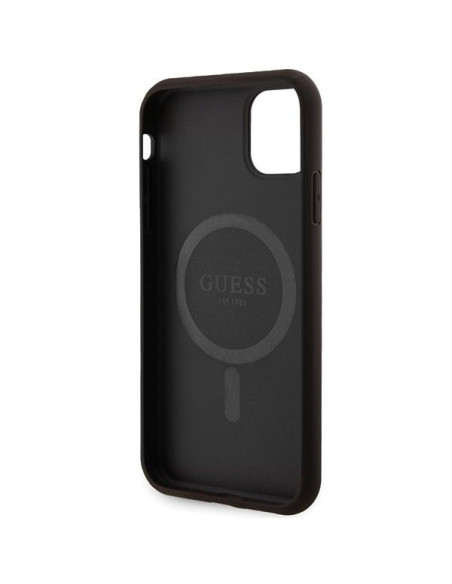 Véritable GUESS Case GUHMN61G4GFRK pour iPhone 11 (Compatible avec Magsafe / 4G Ring classic logo / noir)