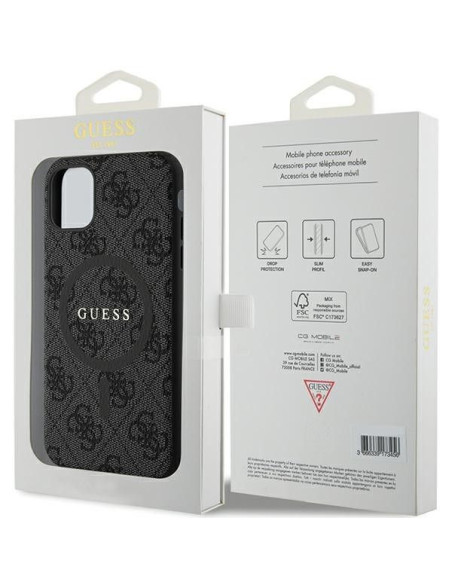Véritable GUESS Case GUHMN61G4GFRK pour iPhone 11 (Compatible avec Magsafe / 4G Ring classic logo / noir)