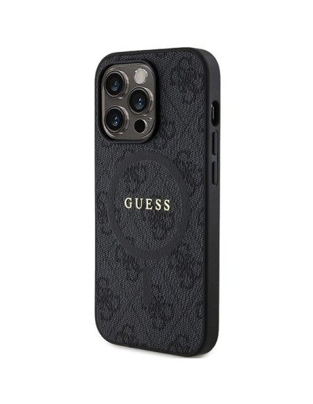 Véritable GUESS Case GUHMP13LG4GFRK pour iPhone 13 Pro (Compatible avec Magsafe / 4G Ring classic logo / noir)