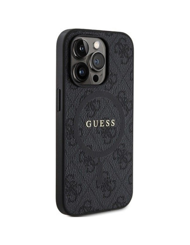 Véritable GUESS Case GUHMP13LG4GFRK pour iPhone 13 Pro (Compatible avec Magsafe / 4G Ring classic logo / noir)