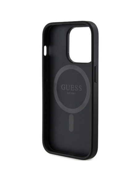 Véritable GUESS Case GUHMP13LG4GFRK pour iPhone 13 Pro (Compatible avec Magsafe / 4G Ring classic logo / noir)