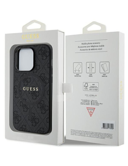 Véritable GUESS Case GUHMP13LG4GFRK pour iPhone 13 Pro (Compatible avec Magsafe / 4G Ring classic logo / noir)
