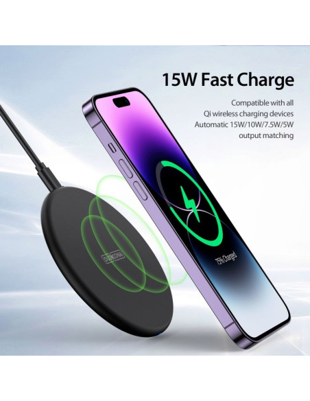 DUZZONA W11 - Chargeur inductif compatible MagSafe 15W noir