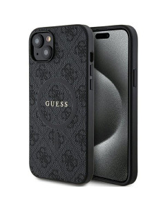 Véritable GUESS Case GUHMP14SG4GFRK pour iPhone 14 (Compatible avec Magsafe / 4G Ring classic logo / noir)