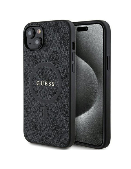 Véritable GUESS Case GUHMP14SG4GFRK pour iPhone 14 (Compatible avec Magsafe / 4G Ring classic logo / noir)