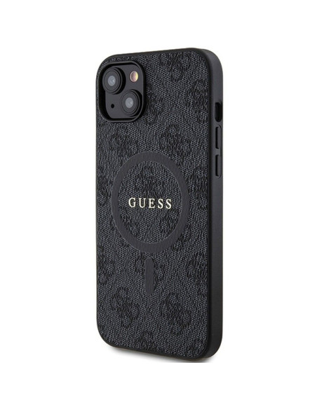 Véritable GUESS Case GUHMP14SG4GFRK pour iPhone 14 (Compatible avec Magsafe / 4G Ring classic logo / noir)