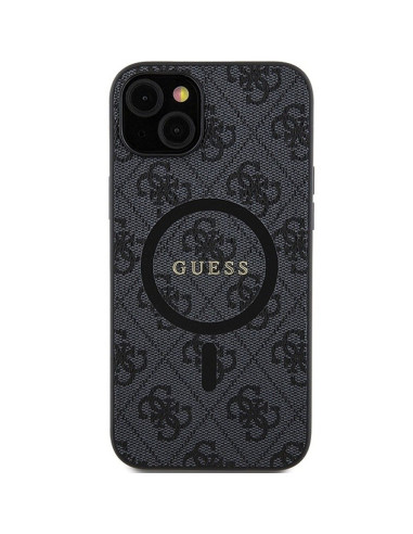 Véritable GUESS Case GUHMP14SG4GFRK pour iPhone 14 (Compatible avec Magsafe / 4G Ring classic logo / noir)