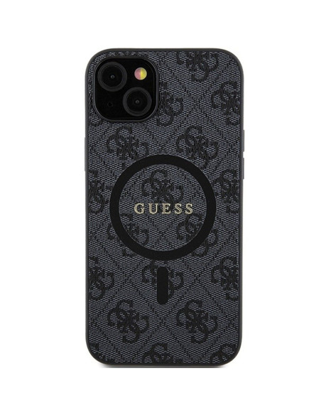 Véritable GUESS Case GUHMP14SG4GFRK pour iPhone 14 (Compatible avec Magsafe / 4G Ring classic logo / noir)