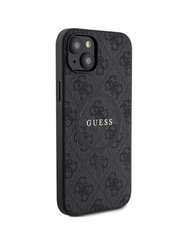 Véritable GUESS Case GUHMP14SG4GFRK pour iPhone 14 (Compatible avec Magsafe / 4G Ring classic logo / noir)