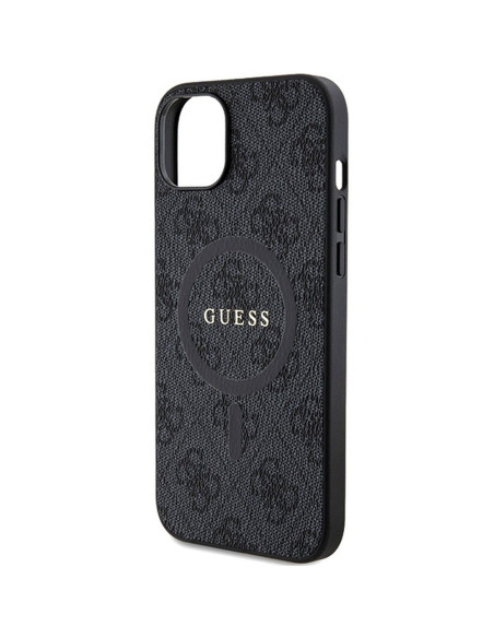 Véritable GUESS Case GUHMP14SG4GFRK pour iPhone 14 (Compatible avec Magsafe / 4G Ring classic logo / noir)