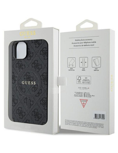 Véritable GUESS Case GUHMP14SG4GFRK pour iPhone 14 (Compatible avec Magsafe / 4G Ring classic logo / noir)