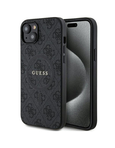 Véritable GUESS Case GUHMP15SG4GFRK pour iPhone 15 (Compatible avec Magsafe / 4G Ring classic logo / noir)