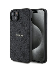 Véritable GUESS Case GUHMP15MG4GFRK pour iPhone 15 Plus (Compatible avec Magsafe / 4G Ring classic logo / noir)
