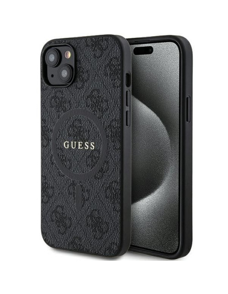 Véritable GUESS Case GUHMP15MG4GFRK pour iPhone 15 Plus (Compatible avec Magsafe / 4G Ring classic logo / noir)
